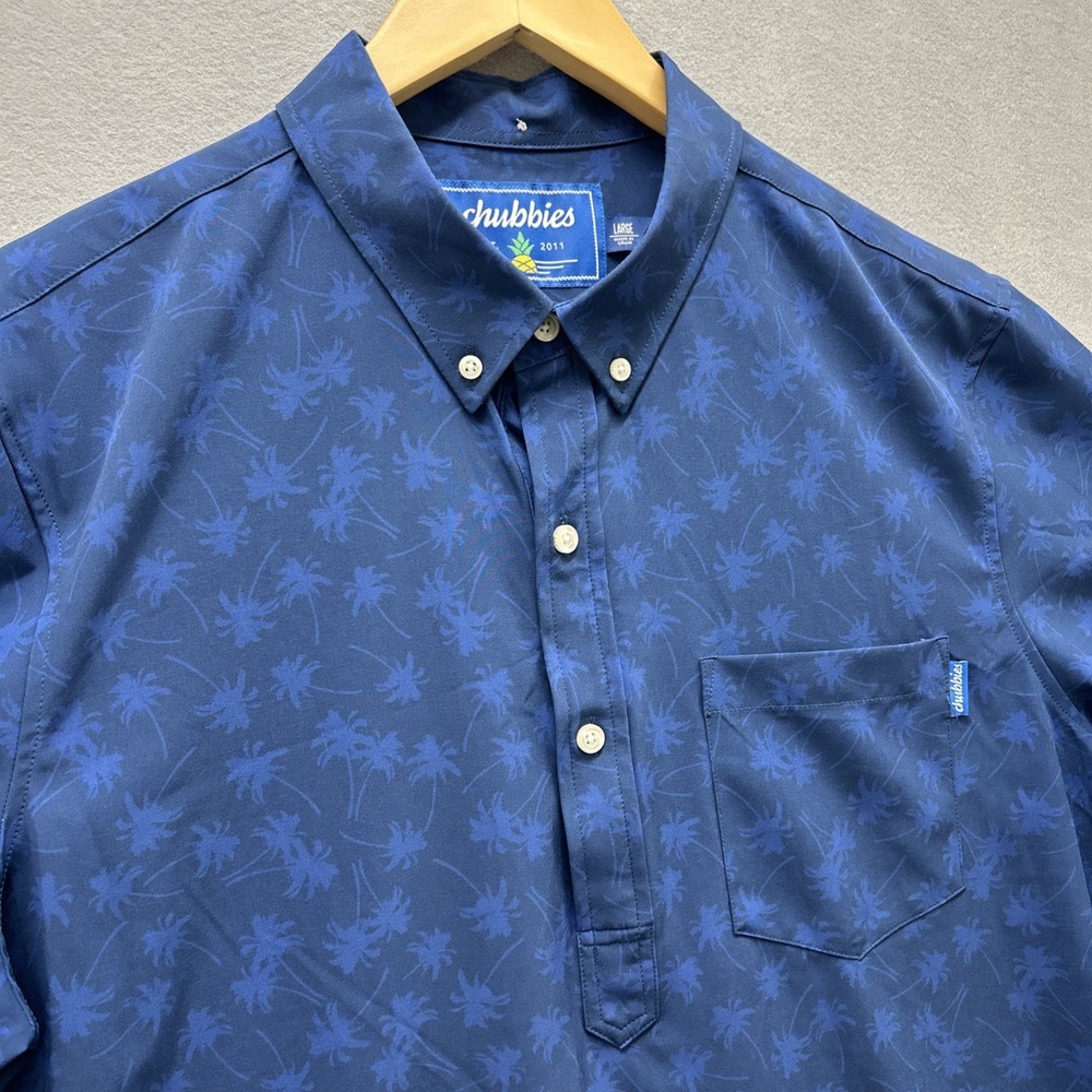 Chubbies Polo Shirt Men Large Navy Blue Palms Print Performance Golf Stretch